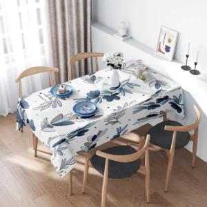 Toalha de mesa moderna para sala de jantar, azul, estampa floral, decoração de casa
