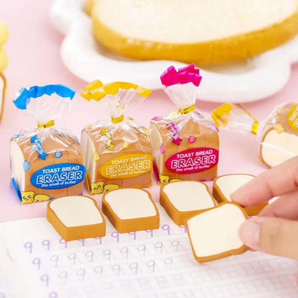 4 pçs/lote borrachas, bonito torrada pão borracha escola papelaria criativo - Imagem 2