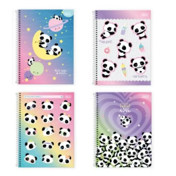 Kit Papelaria Panda Escolar Caderno Estojo Caneta - Imagem 2