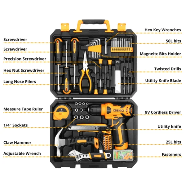 Kits combinados de ferramentas elétricas DEKO DKMT126 com furadeira sem fio de 8V, kits de ferramentas manuais DIY domésticas, mandril sem chave de 10MM 3/8 '' - Imagem 2