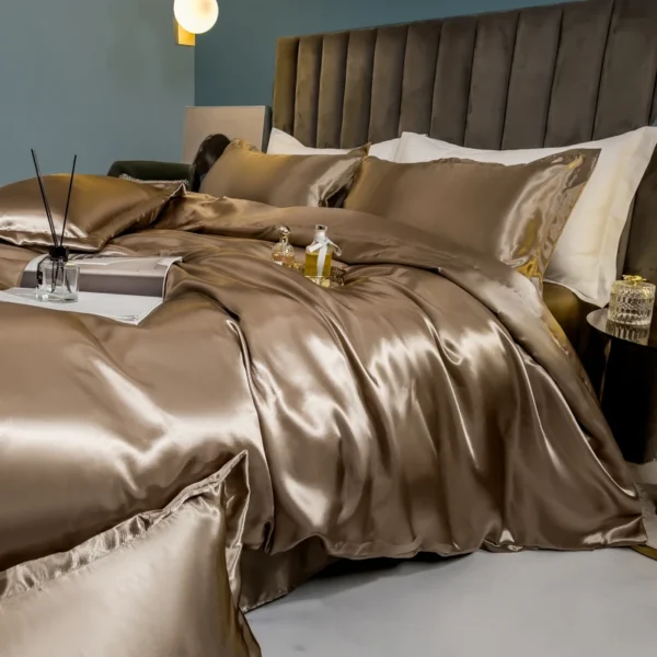 Conjunto de cama de seda sólida com capa de edredão - Imagem 2