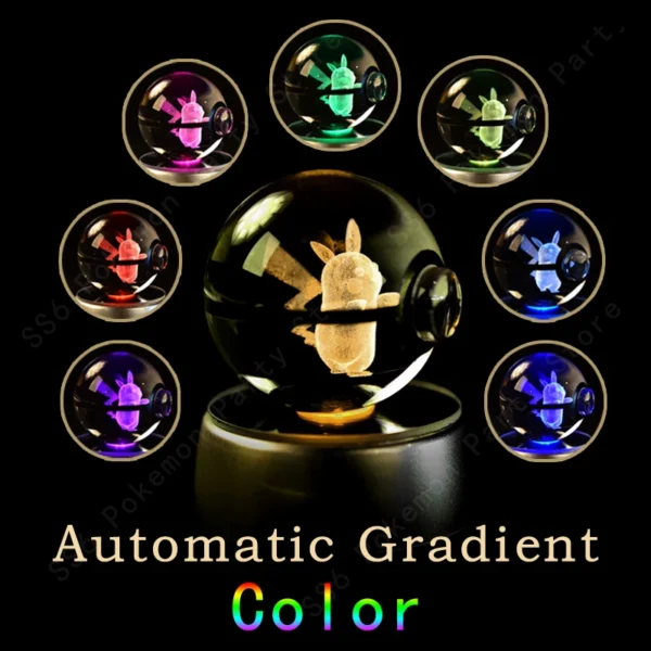 Pokémon Crystal Ball com Base de Lâmpada 3D, Pikachu, Gengar, Mew, Mewtwo, Pokeball, Glass Ball, Night Light, Birthday Gift - Imagem 5