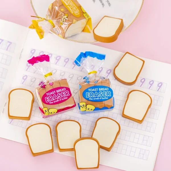 4 pçs/lote borrachas, bonito torrada pão borracha escola papelaria criativo - Imagem 4