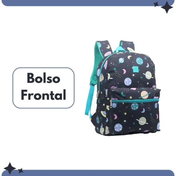 Mochila Escolar Juvenil Colegial Fundamental Médio Planetas Unissex Passeio Colorida Resistente - Imagem 2
