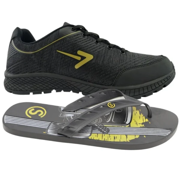 Kit Chinelo Masculino e Tenis Box 200 Versatil Esportivo Leve Ergonomico Moderno Macio Confortavel Estiloso Antiderrapante