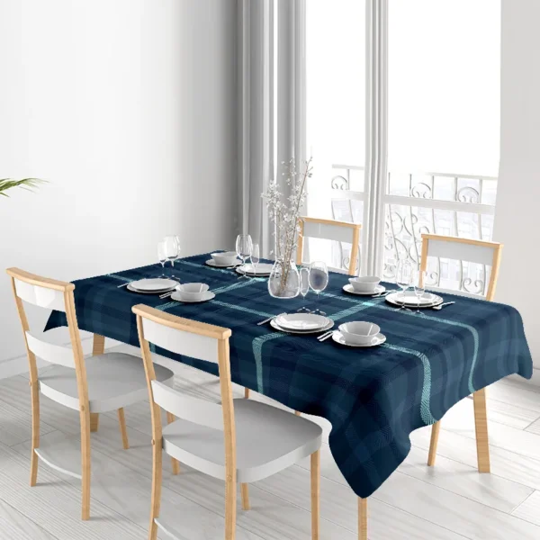 Toalha de mesa moderna com padrão xadrez, azul marinho, espinha de peixe - Imagem 3
