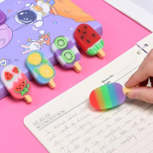 8 Mini Borrachas Kawaii Escolar Decorativo Picolé Sorvete Fofo - Imagem 2
