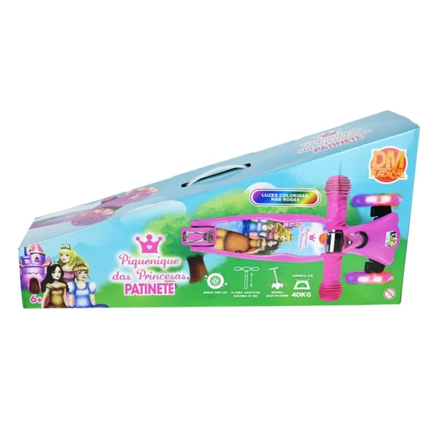 Patinete Piquenique das Princesas Radical 3 Rodas Infantil com Luz Led DM Toys - Imagem 5