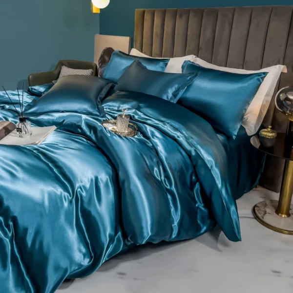 Conjunto de cama de seda sólida com capa de edredão - Imagem 4