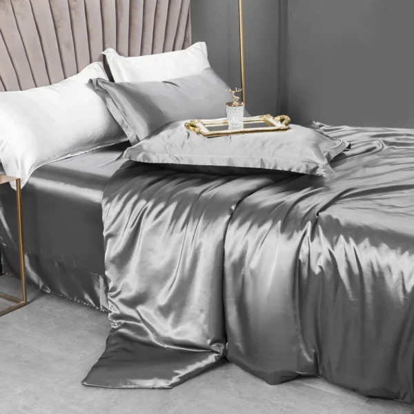 Conjunto de cama de seda sólida com capa de edredão - Imagem 6