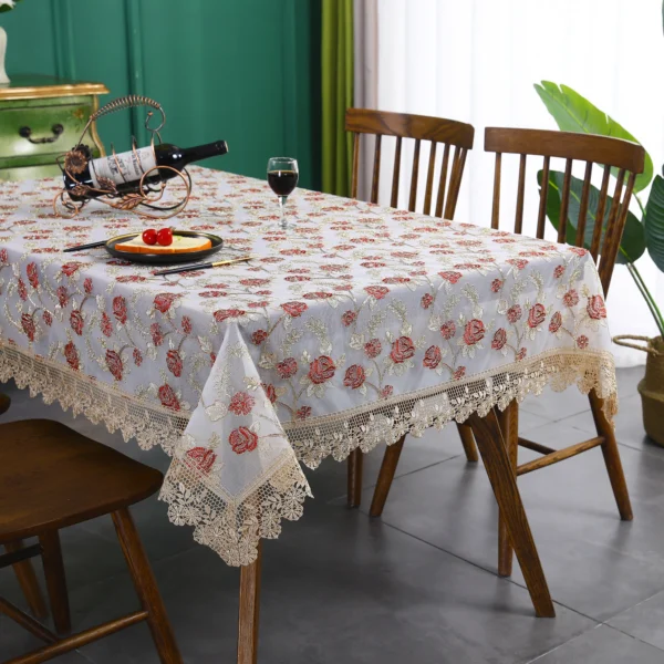 Battilo-Toalha De Mesa De Renda Bordada Retangular - Imagem 6