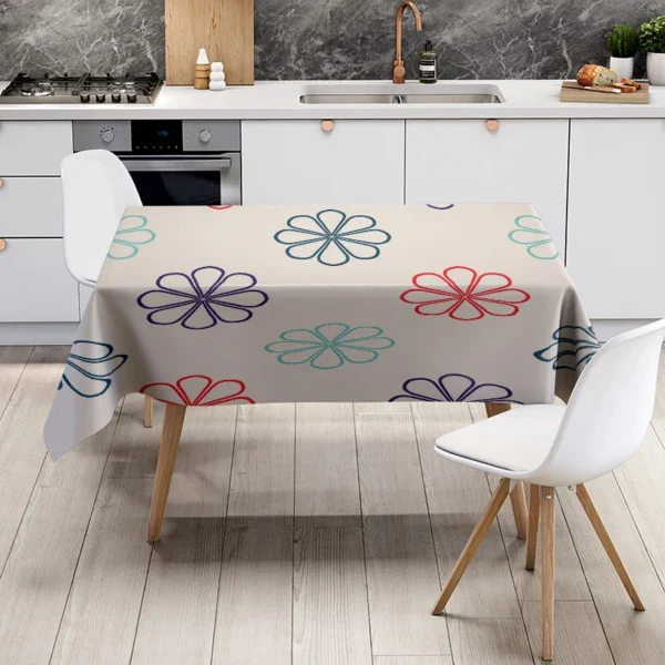 Mesa de jantar moderna com toalha de mesa impressa em flores Conjunto de cadeiras de madeira elegantes para refeições familiares - Imagem 6
