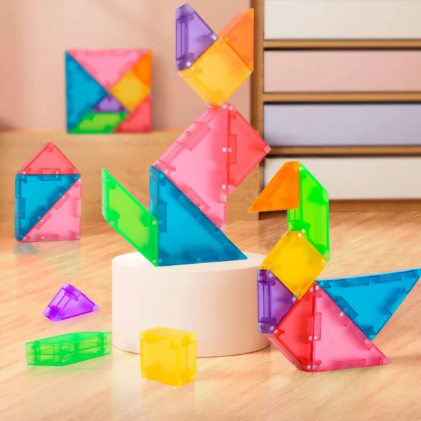 Blocos Montar Magnéticos de Quebra-cabeça Tangram Brinquedo Educativo Infantil - Imagem 6