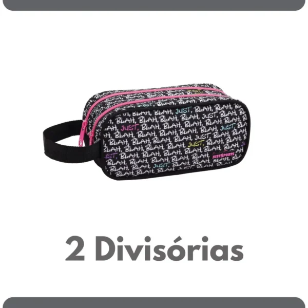 Estojo Escolar Grande Alça e 2 Divisórias Organizador Blah Blah Preto - Imagem 2