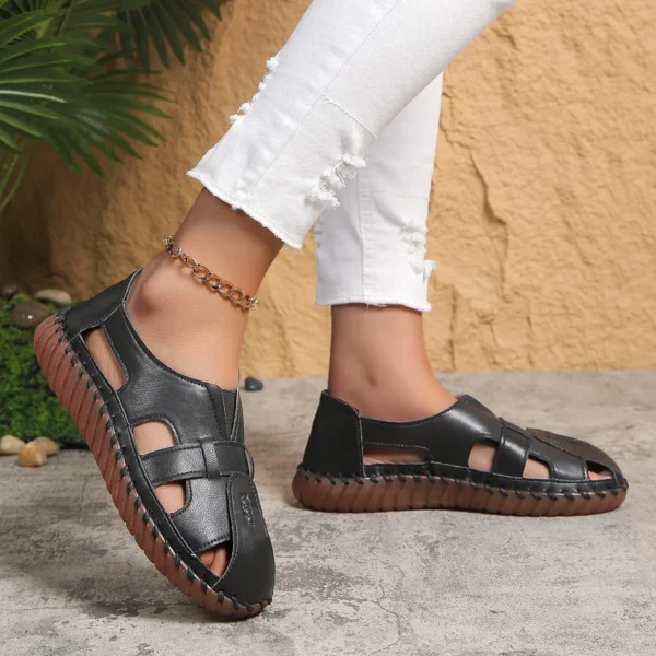 Sola macia sandálias femininas verão apartamentos confortáveis antiderrapantes mocassins respirável - Imagem 2