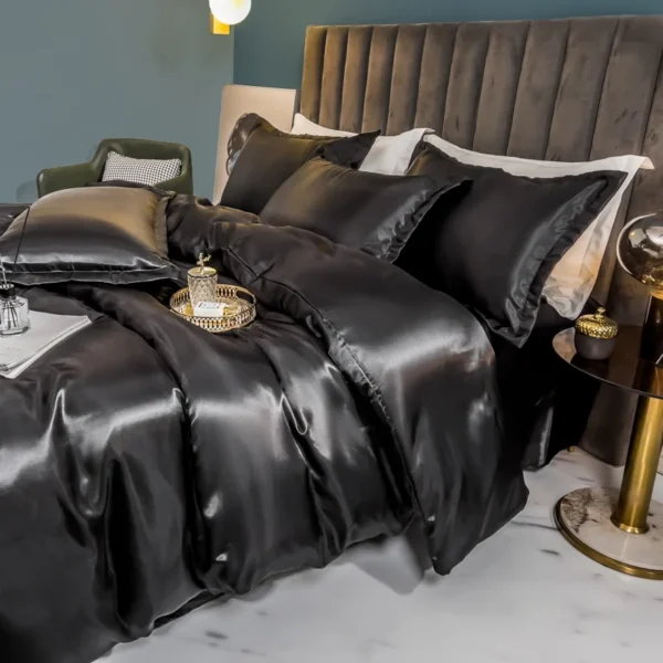 Conjunto de cama de seda sólida com capa de edredão - Imagem 11